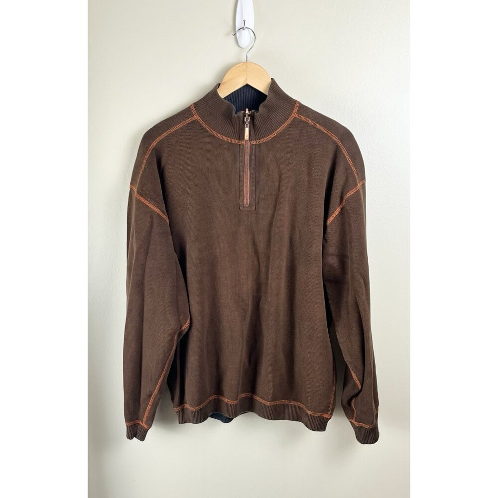 Tommy Bahama Men’s‎ Reversible Sweater Quarter Zip Brown Black Size XL